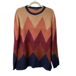 Gemelli Mohair Sweater Womens M Oversized Tunic Chevron Crewneck Tan Blue